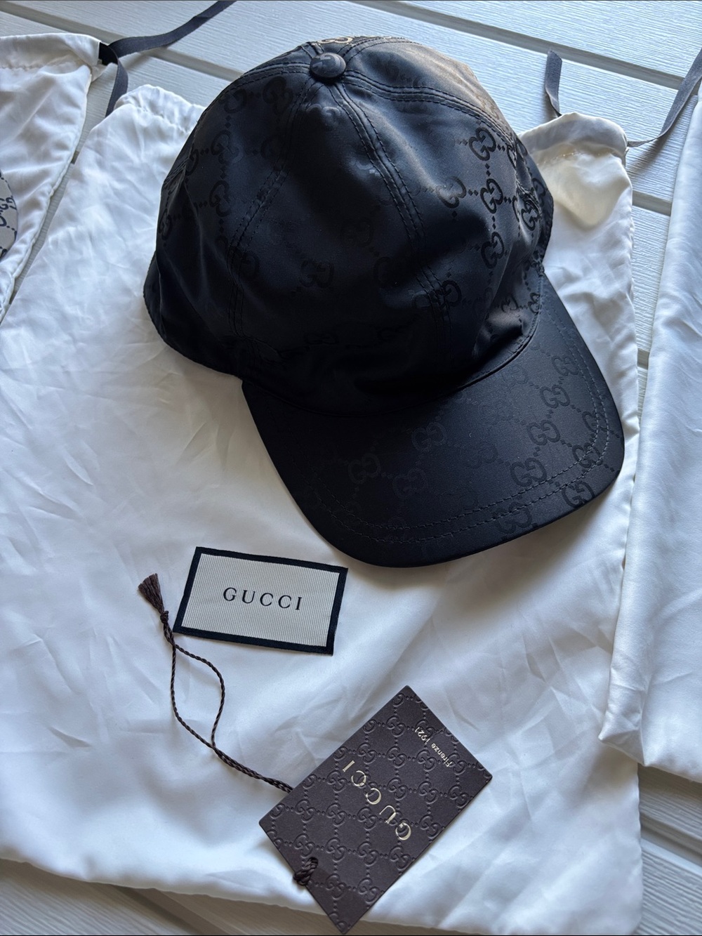 Gucci Black GG Monogram Satin Baseball Cap
